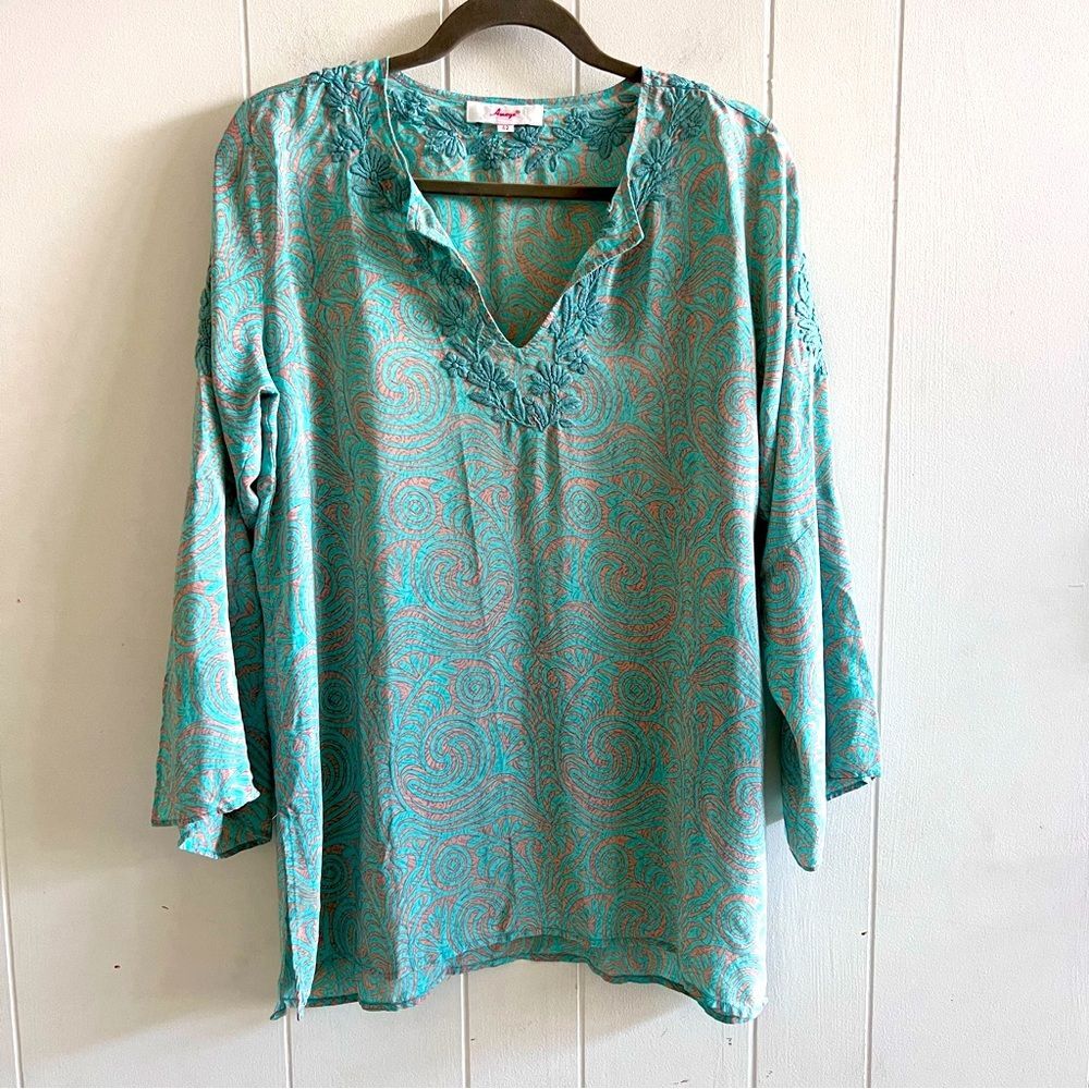 Amaya 100% Silk Embroidered Blouse Tunic